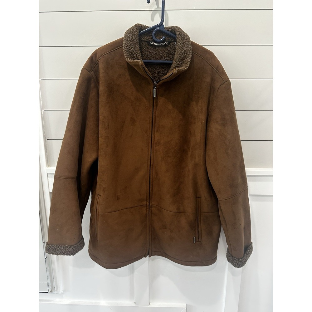 Weatherproof Suede Jacket Men's XL Brown Sherpa Fleece Lining EUC